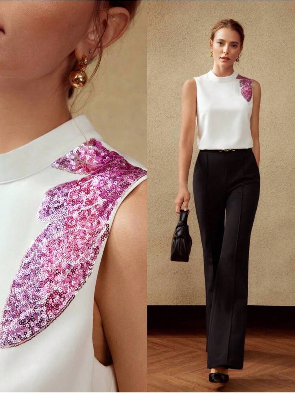 MOTF White Sleeveless Top with Pink Sequin Shoulder Detail